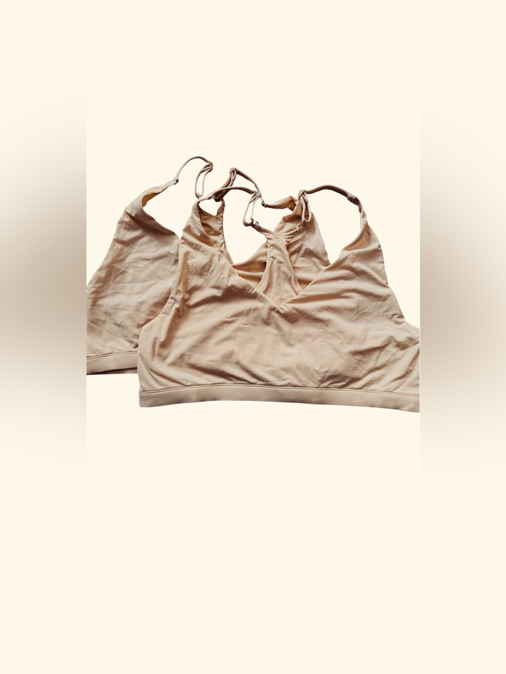 Quince Second Skin Cross back V Neck Racer Back Bra Sand Sz M